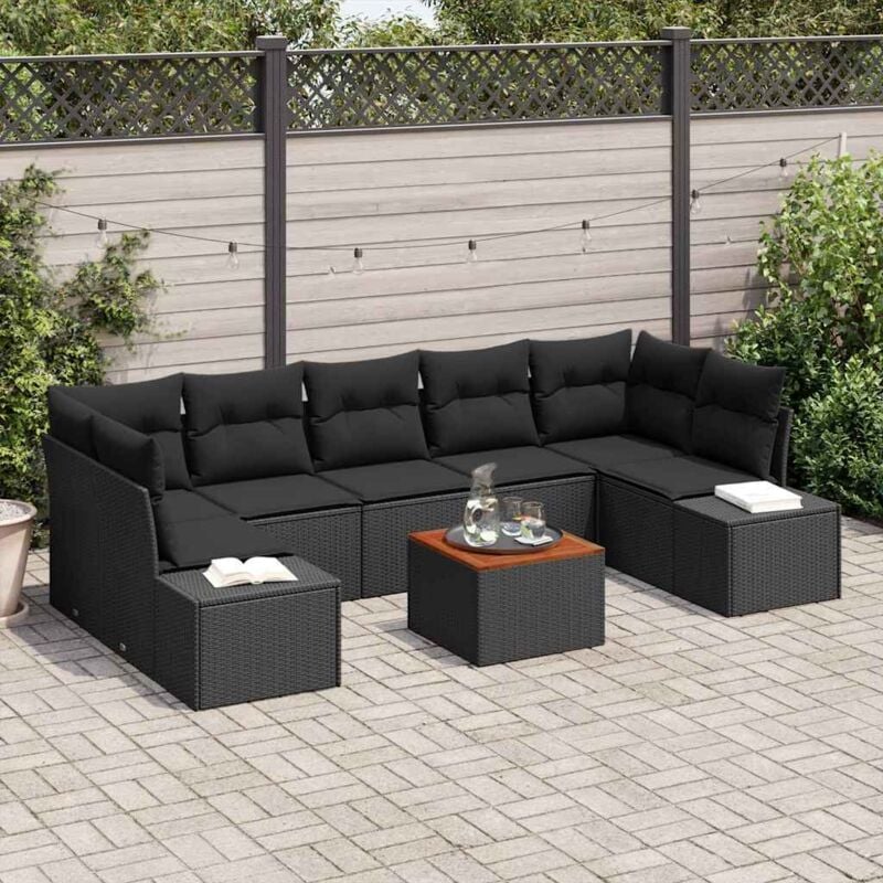 foto del prodotto vidaxl set di divani da giardino 8 pezzi con cuscini nero rattan sintetico acacia