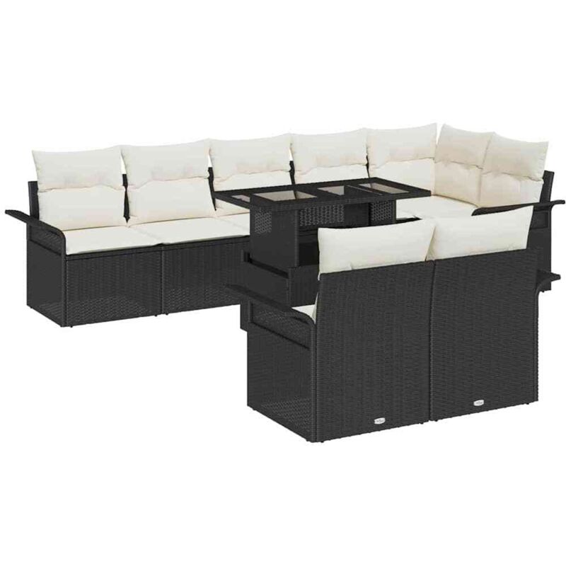 foto del prodotto vidaxl set di divani da giardino 9 pezzi con cuscini in rattan sintetico nero