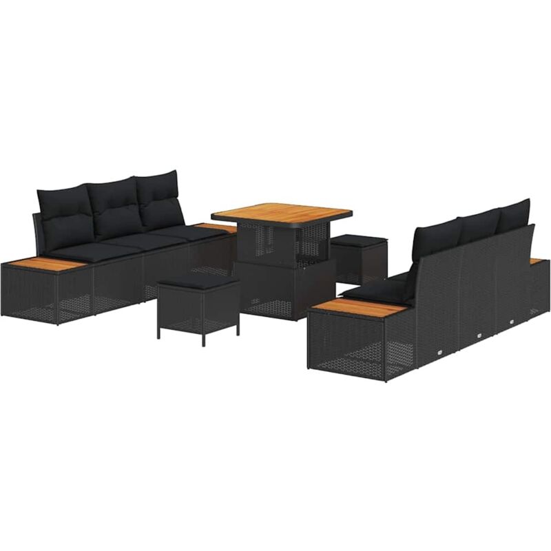 foto del prodotto vidaxl set di divani da giardino 9 pezzi con cuscini nero polyrattan acacia