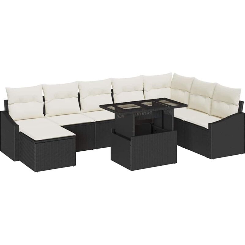 foto del prodotto vidaxl set di divano da giardino a 9 pezzi con cuscini in rattan nero