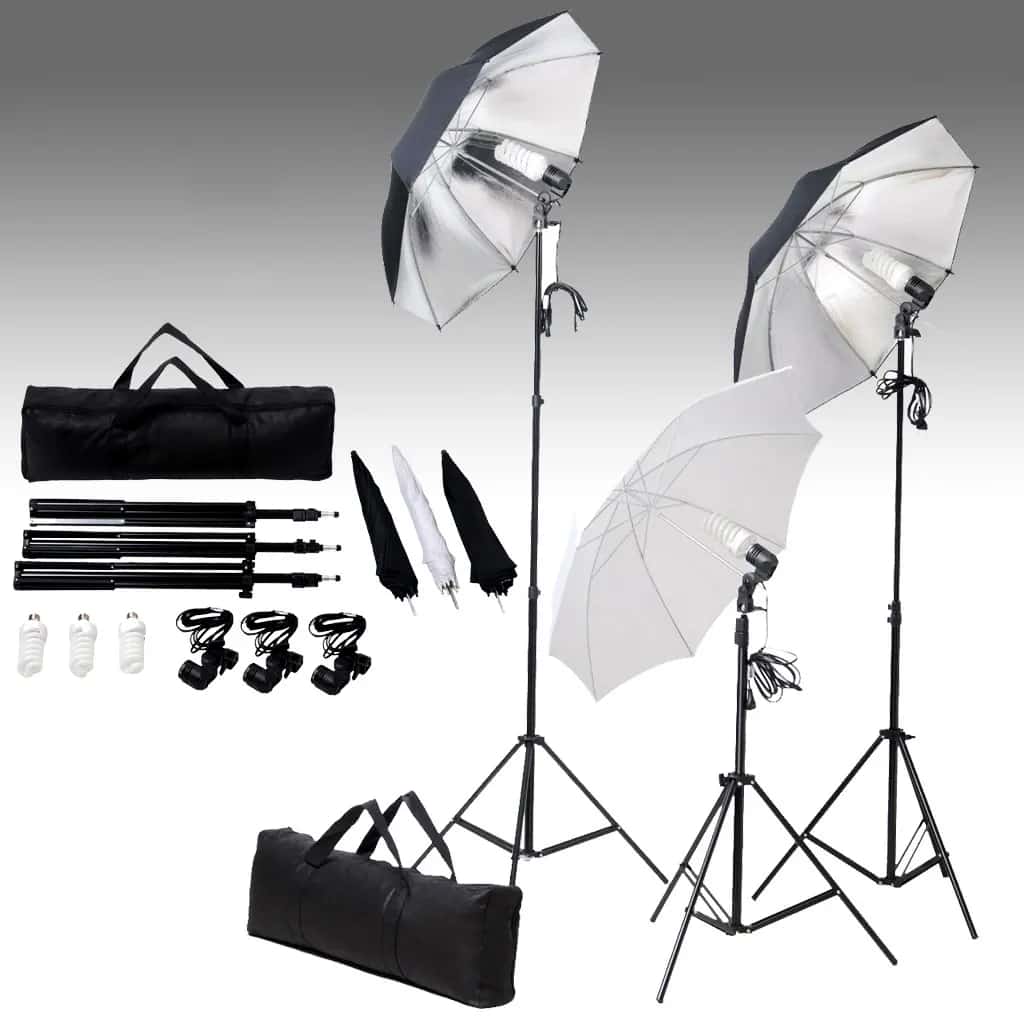 foto del prodotto vidaxl set di illuminazione da studio ombrelli e treppiedi 24 watt