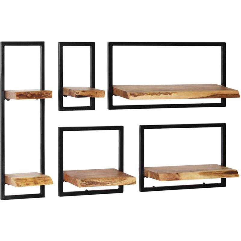 foto del prodotto vidaxl set di mensole 5 pz in legno massello di acacia e acciaio