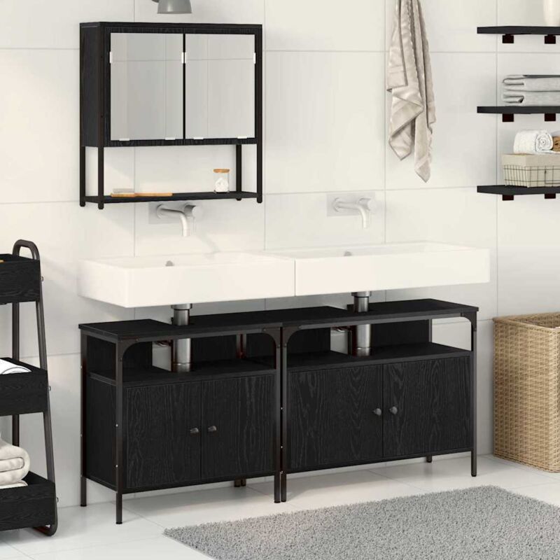 foto del prodotto vidaxl set di mobili da bagno 3 pezzi rovere nero legno ingegnerizzato