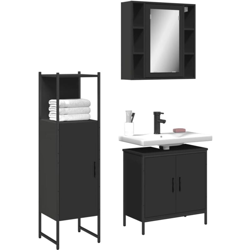 foto del prodotto vidaxl set di mobili da bagno 3 pz nero in legno multistrato
