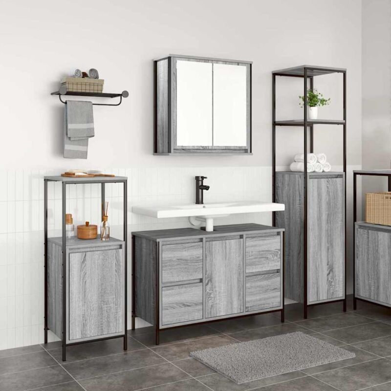 foto del prodotto vidaxl set di mobili da bagno in legno ingegnerizzato grigio sonoma