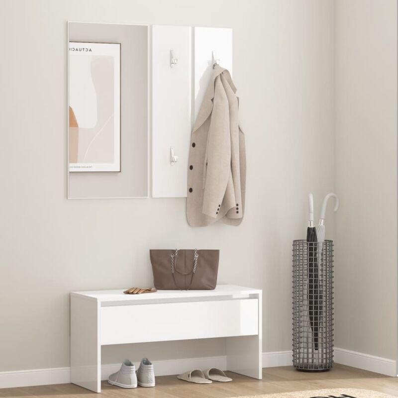 foto del prodotto vidaxl set di mobili da corridoio bianco lucido in legno multistrato colore bianco lucido