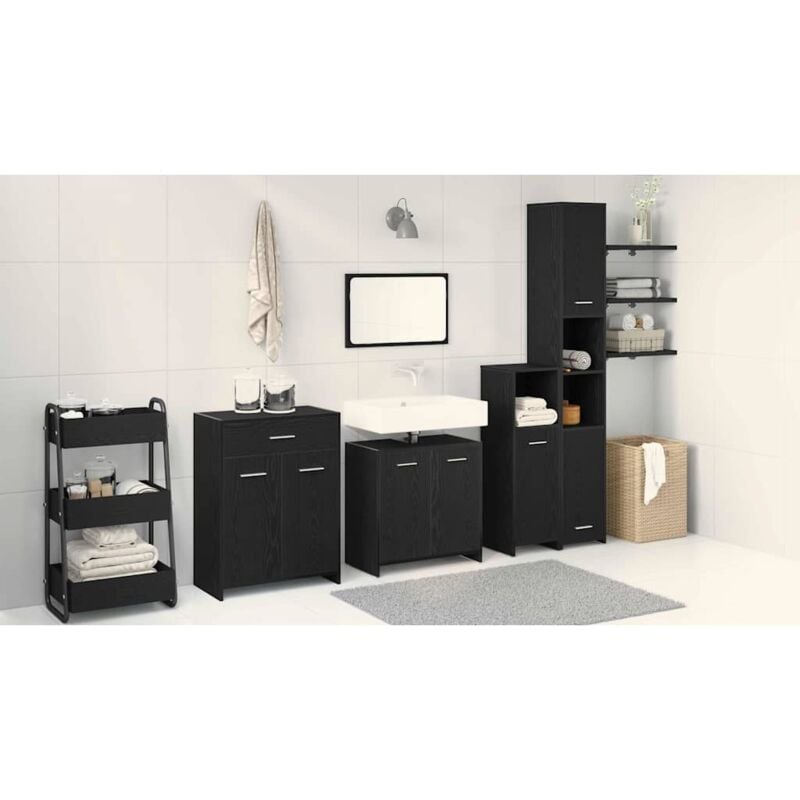 foto del prodotto vidaxl set di mobili per bagno 4 pezzi rovere nero legno ingegnerizzato