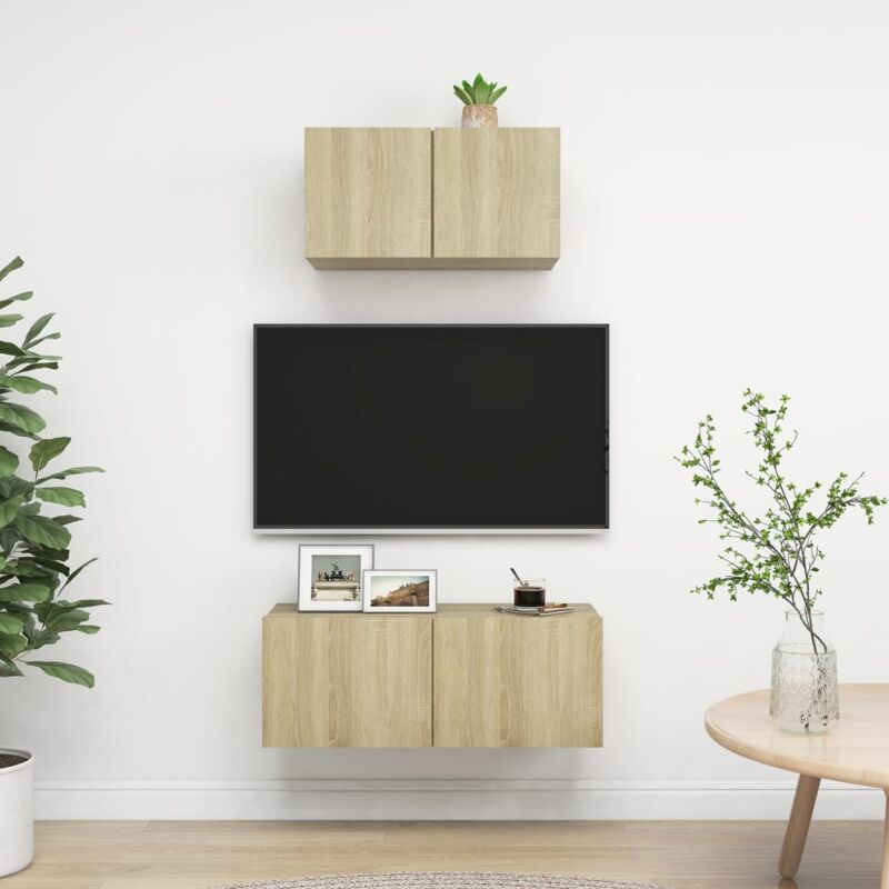 foto del prodotto vidaxl set di mobili porta tv 2 pz rovere sonoma in legno multistrato