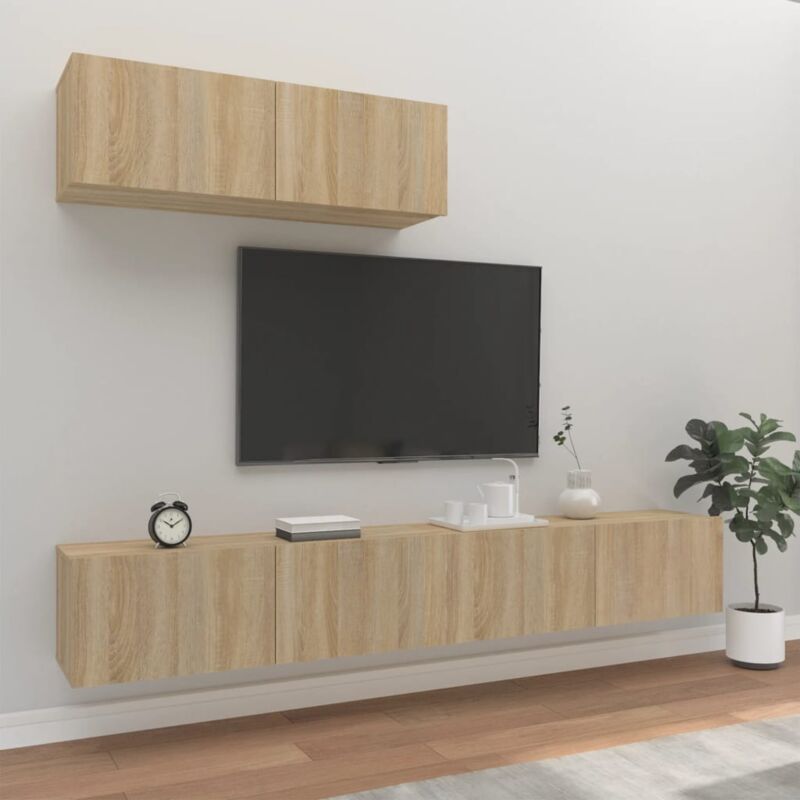 foto del prodotto vidaxl set di mobili porta tv 3 pz rovere sonoma in legno multistrato