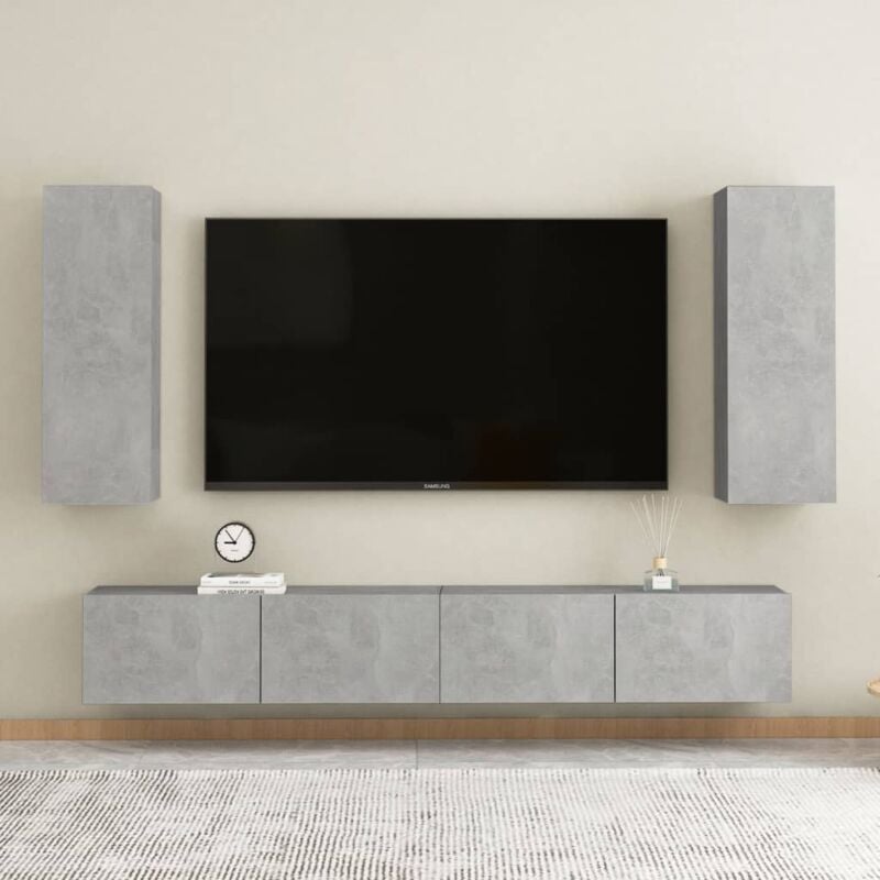 foto del prodotto vidaxl set di mobili porta tv 4 pz grigio cemento in legno multistrato