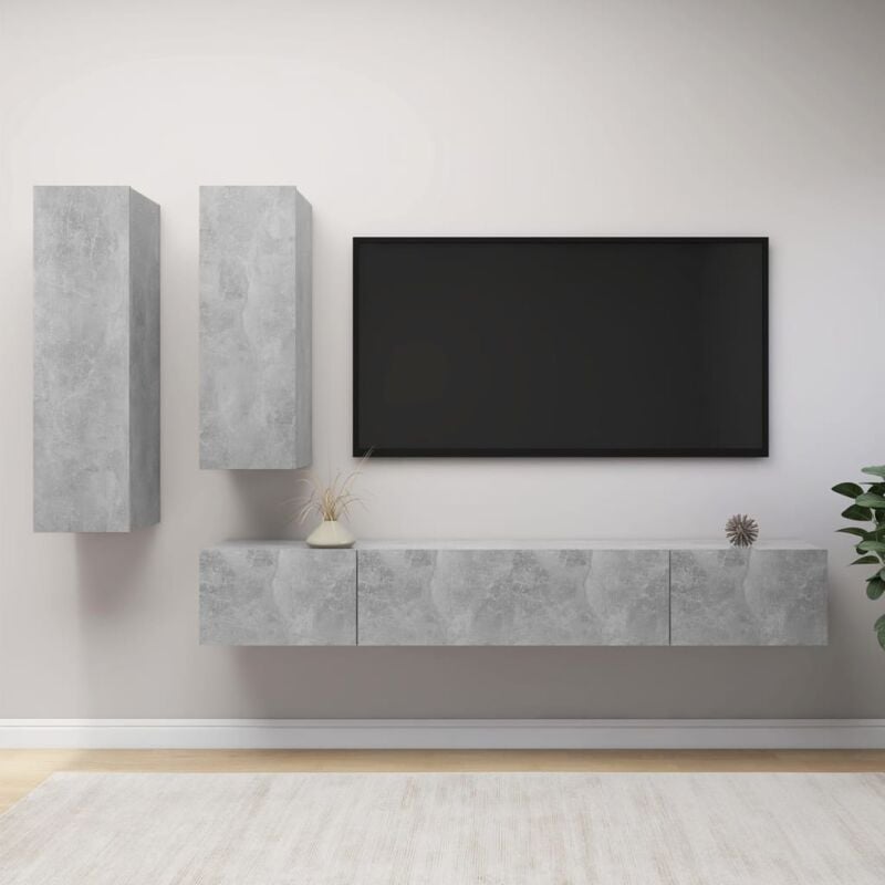 foto del prodotto vidaxl set di mobili porta tv 4 pz grigio cemento in legno multistrato