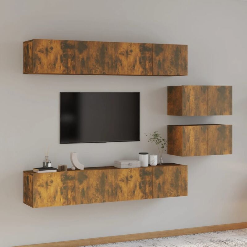 foto del prodotto vidaxl set di mobili porta tv 6 pz rovere fumo in legno multistrato