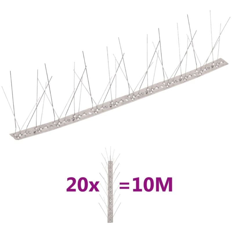foto del prodotto vidaxl set dissuasori per uccelli e piccioni 20 pz acciaio 5 file 10 m