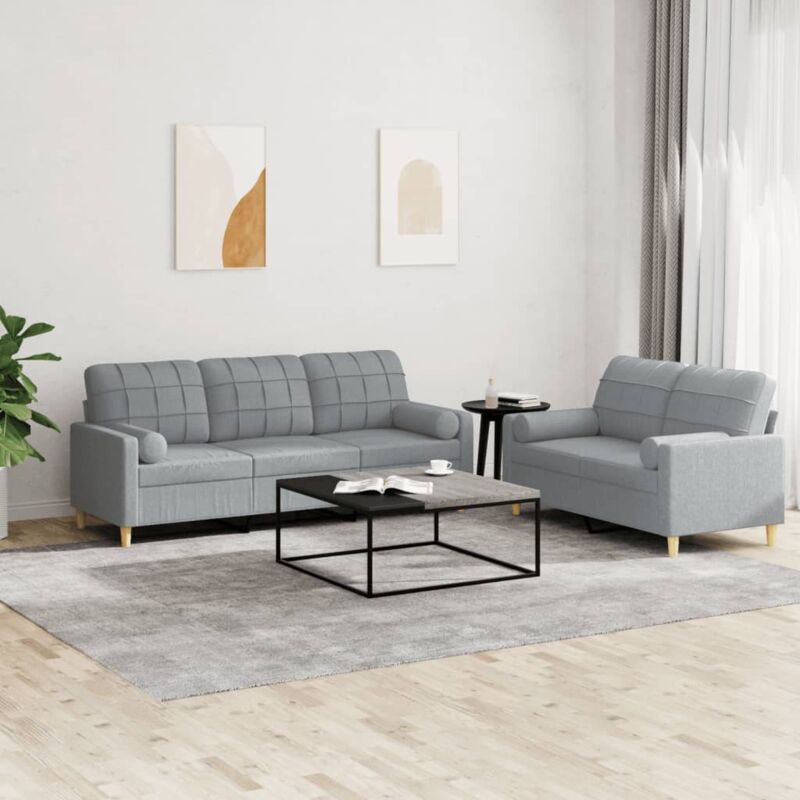 foto del prodotto vidaxl set divani 2 pz con cuscini grigio chiaro in tessuto