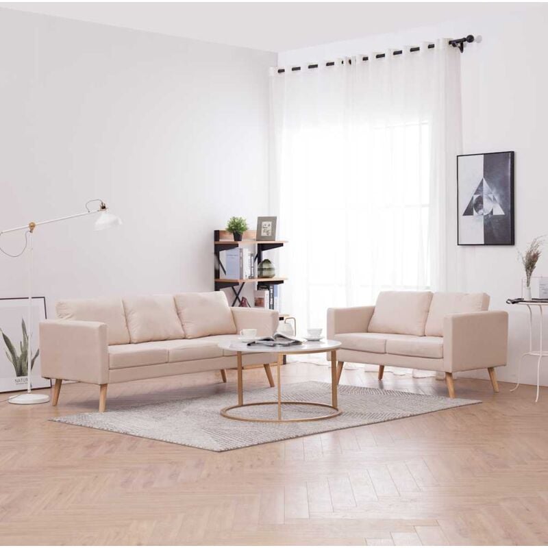 foto del prodotto vidaxl set divani 2 pz in tessuto crema