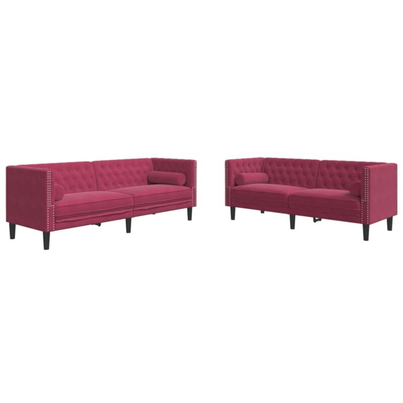 foto del prodotto vidaxl set divani chesterfield 2pz con cuscini rosso vino velluto