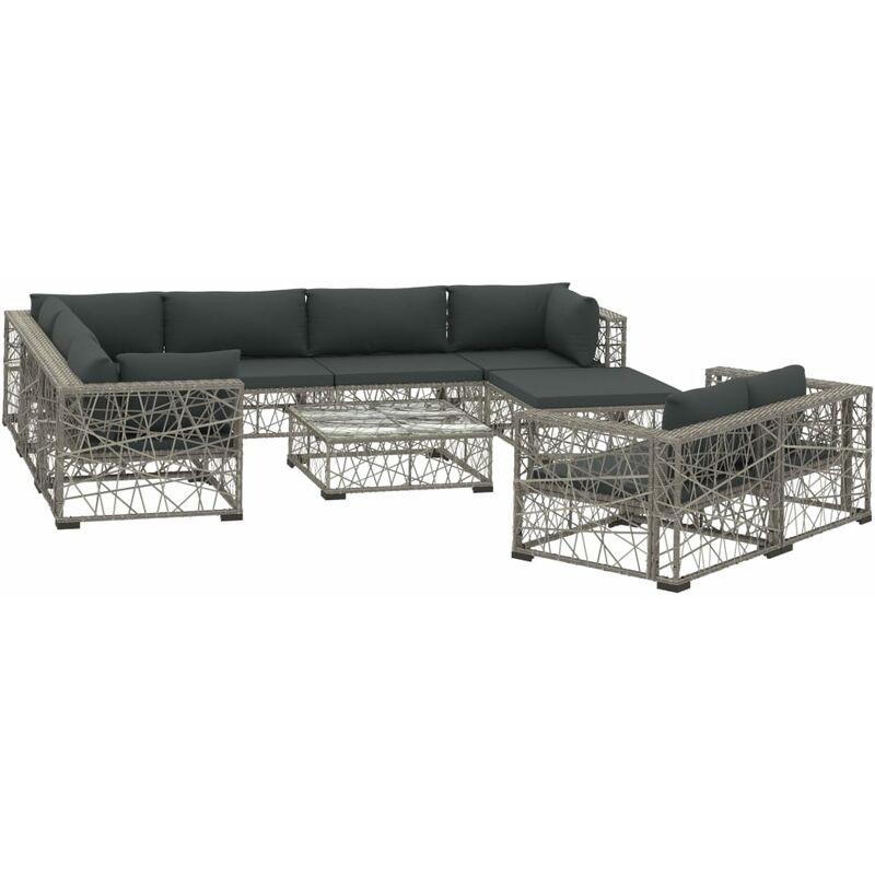 foto del prodotto vidaxl set divani da giardino 10 pz con cuscini in polyrattan grigio