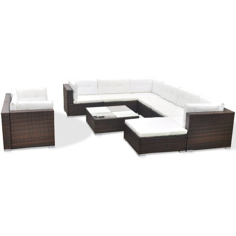 foto del prodotto vidaxl set divani da giardino 10 pz con cuscini in polyrattan marrone