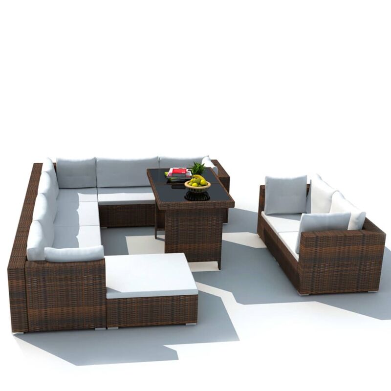 foto del prodotto vidaxl set divani da giardino 10 pz con cuscini in polyrattan marrone