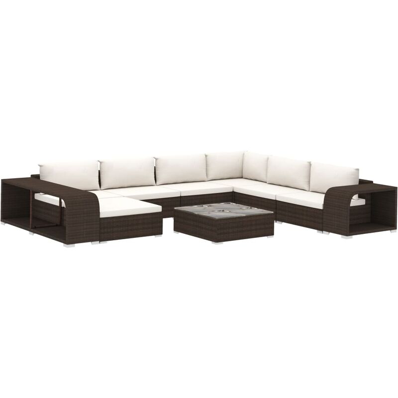 foto del prodotto vidaxl set divani da giardino 10 pz con cuscini in polyrattan marrone