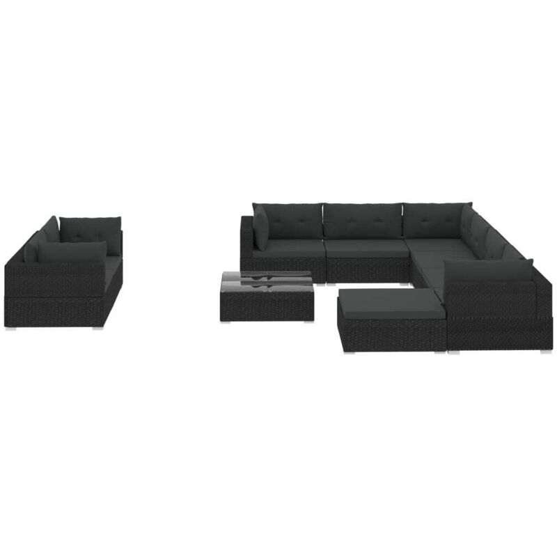 foto del prodotto vidaxl set divani da giardino 10 pz con cuscini in polyrattan nero