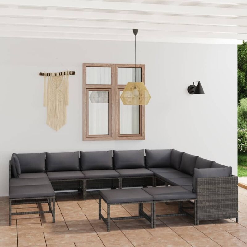 foto del prodotto vidaxl set divani da giardino 12 pz con cuscini in polyrattan grigio