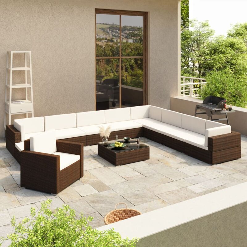 foto del prodotto vidaxl set divani da giardino 12 pz con cuscini in polyrattan marrone