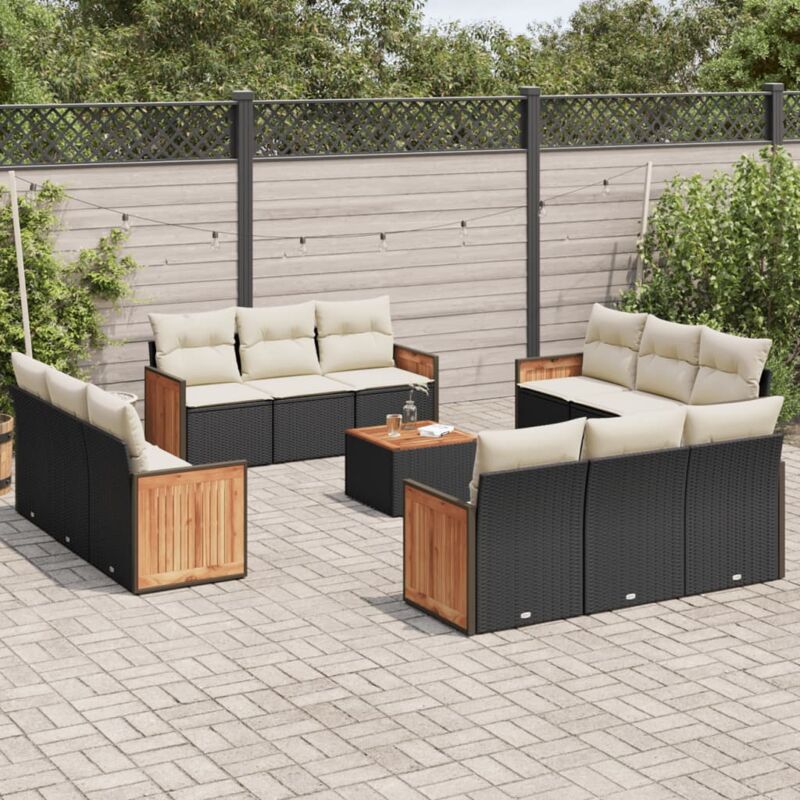 foto del prodotto vidaxl set divani da giardino 13pz con cuscini nero in polyrattan