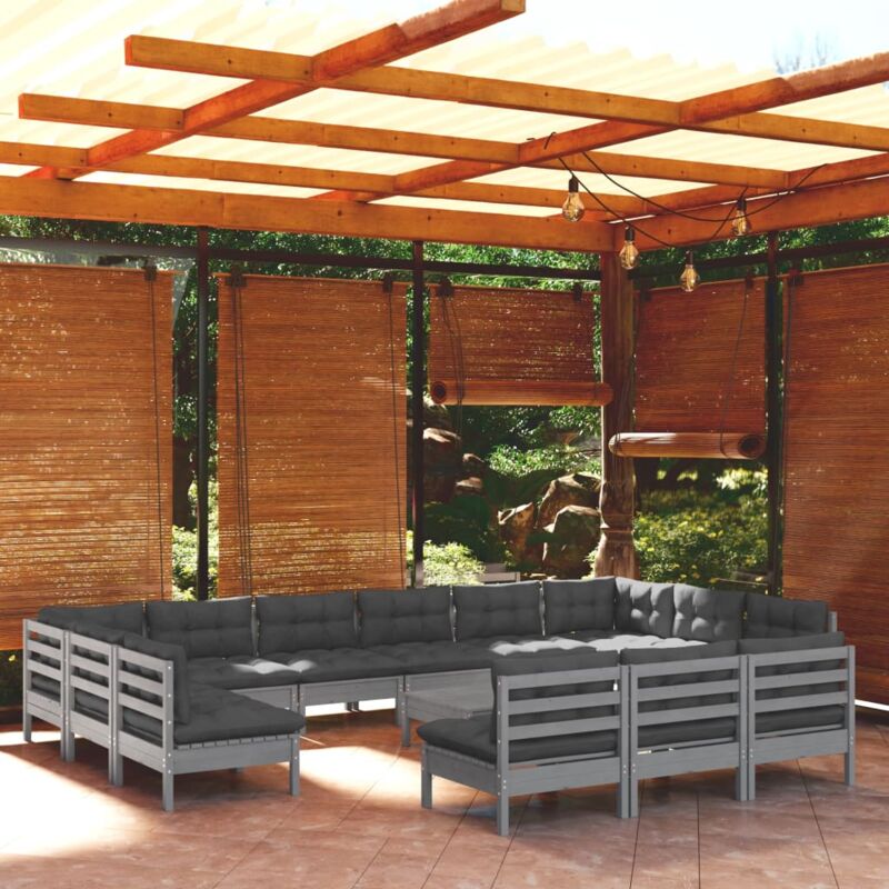 foto del prodotto vidaxl set divani da giardino 14 pz con cuscini grigi massello di pino