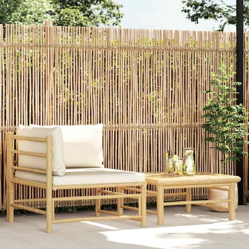 foto del prodotto vidaxl set divani da giardino 2 pz con cuscini bianco crema in bamb 