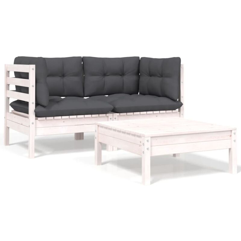 foto del prodotto vidaxl set divani da giardino 3 pz con cuscini bianco in massello pino