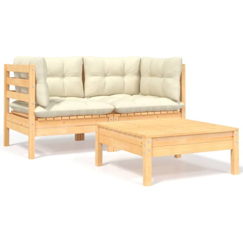 foto del prodotto vidaxl set divani da giardino 3 pz con cuscini crema massello di pino