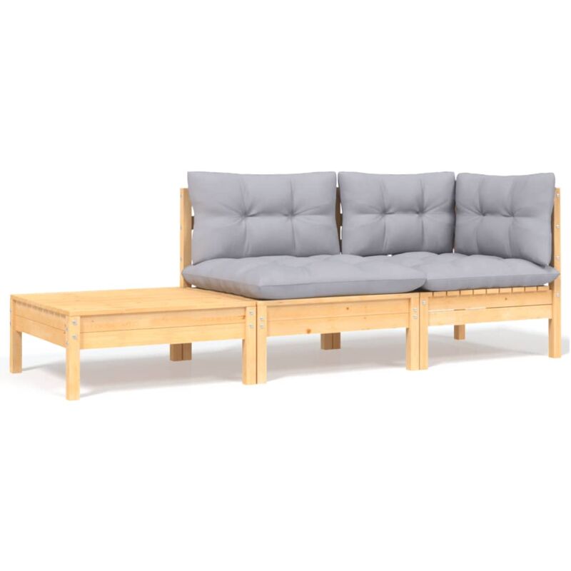 foto del prodotto vidaxl set divani da giardino 3 pz con cuscini grigi massello di pino