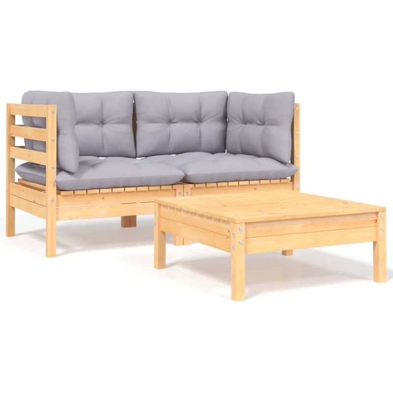 foto del prodotto vidaxl set divani da giardino 3 pz con cuscini grigi massello di pino