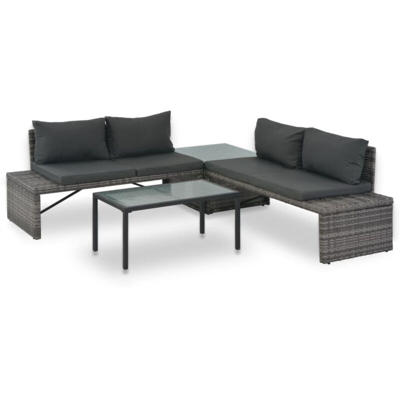foto del prodotto vidaxl set divani da giardino 3 pz con cuscini in polyrattan grigio 822124