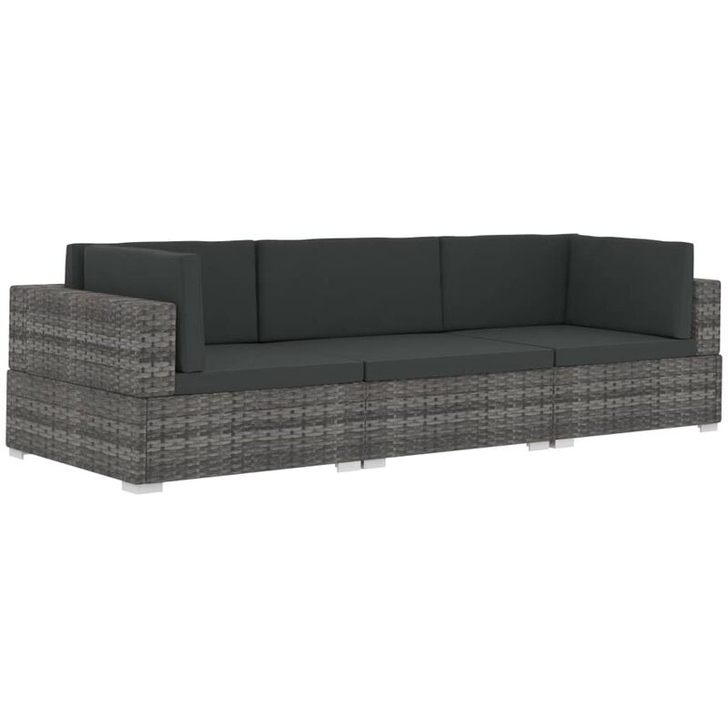 foto del prodotto vidaxl set divani da giardino 3 pz con cuscini in polyrattan grigio