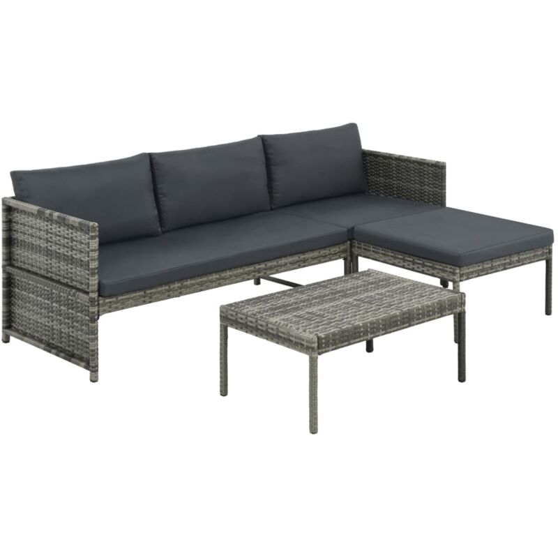 foto del prodotto vidaxl set divani da giardino 3 pz con cuscini in polyrattan grigio
