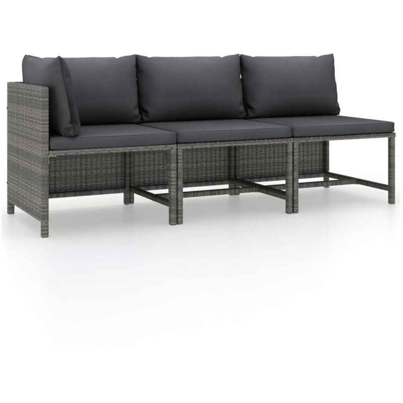 foto del prodotto vidaxl set divani da giardino 3 pz con cuscini in polyrattan grigio