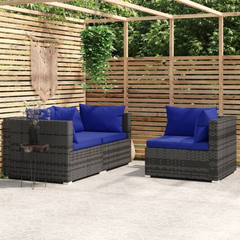 foto del prodotto vidaxl set divani da giardino 3 pz con cuscini in polyrattan grigio