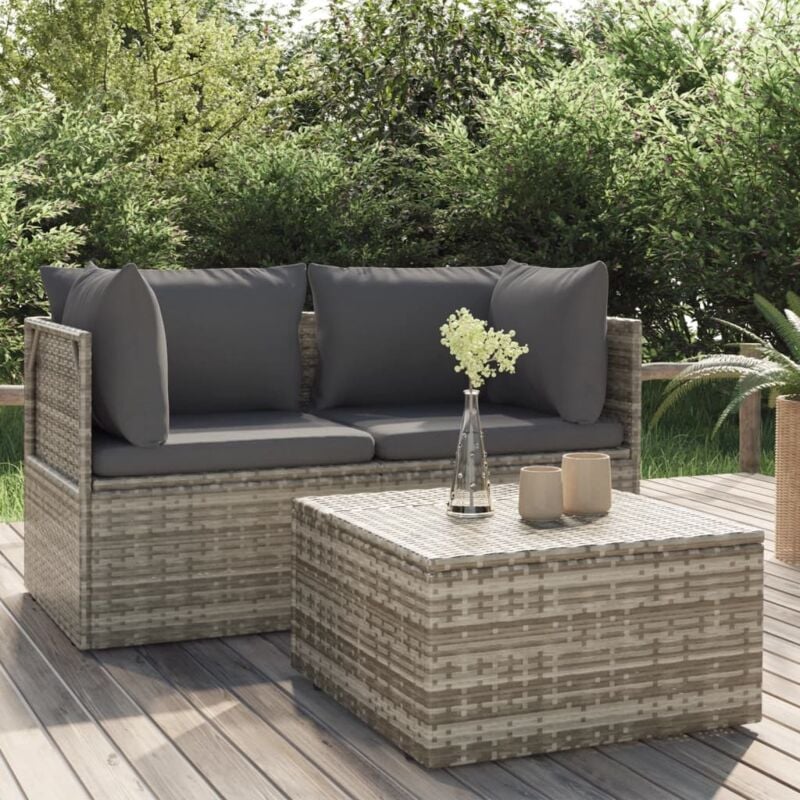 foto del prodotto vidaxl set divani da giardino 3 pz con cuscini in polyrattan grigio
