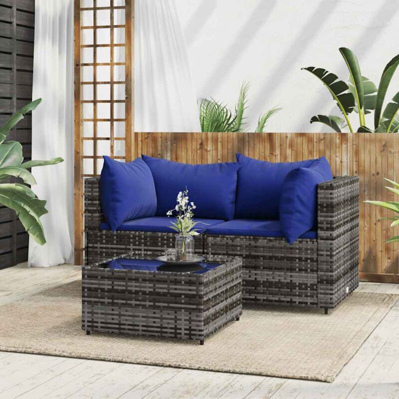foto del prodotto vidaxl set divani da giardino 3 pz con cuscini in polyrattan grigio
