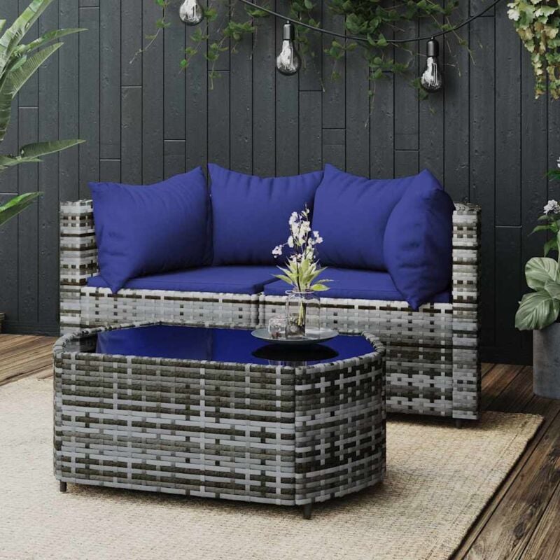 foto del prodotto vidaxl set divani da giardino 3 pz con cuscini in polyrattan grigio