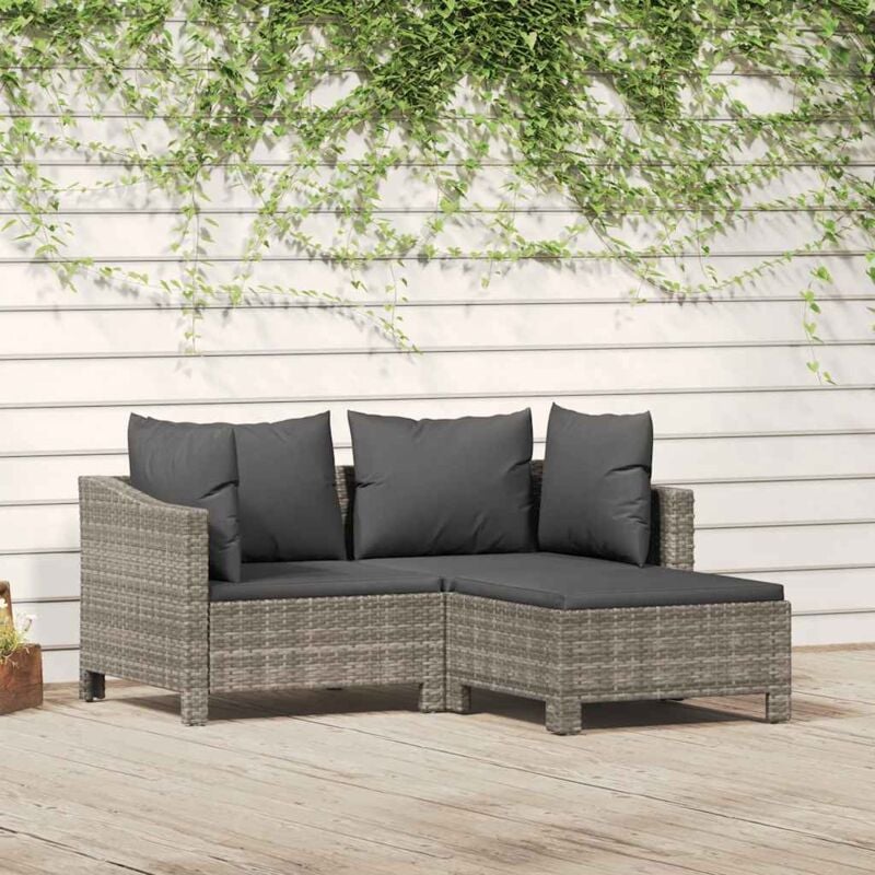 foto del prodotto vidaxl set divani da giardino 3 pz con cuscini in polyrattan grigio