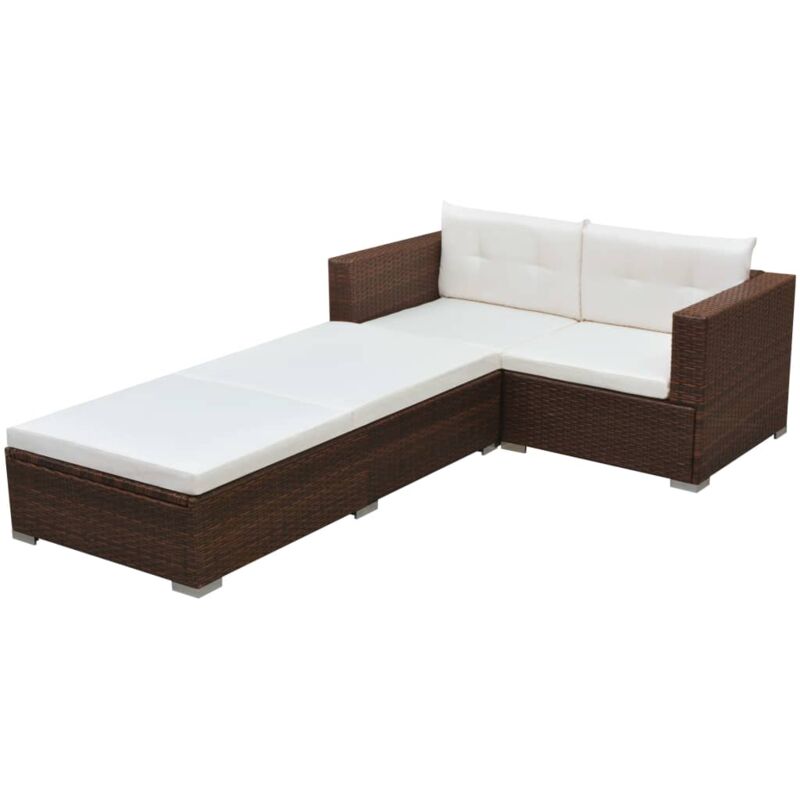 foto del prodotto vidaxl set divani da giardino 3 pz con cuscini in polyrattan marrone 655794