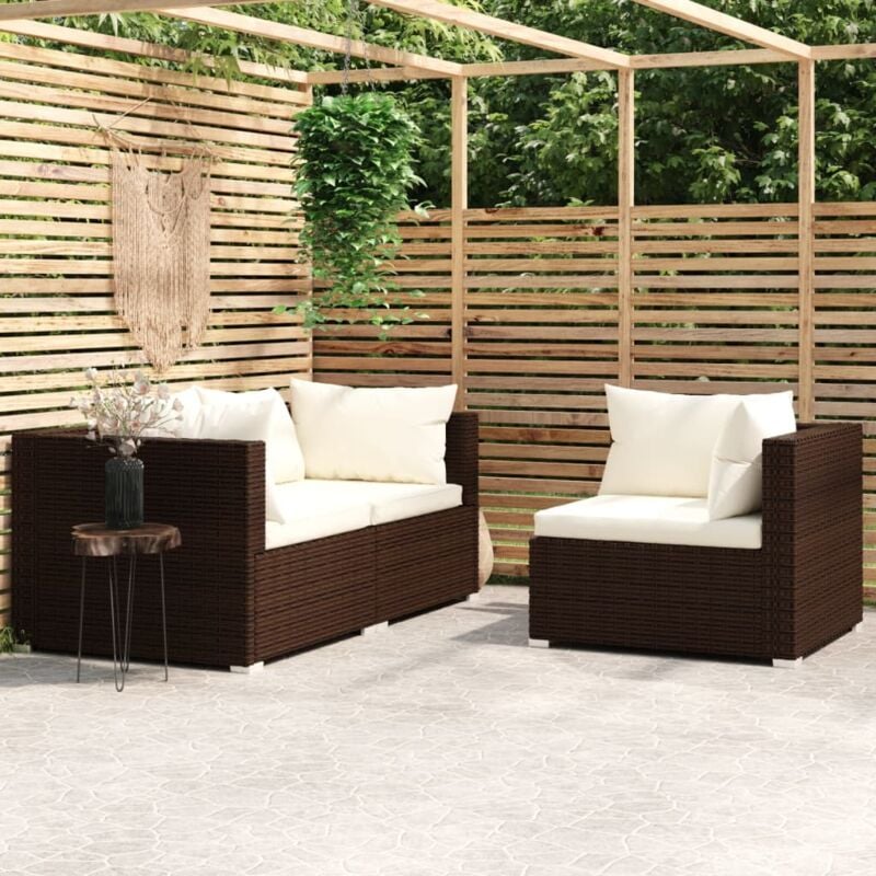 foto del prodotto vidaxl set divani da giardino 3 pz con cuscini in polyrattan marrone