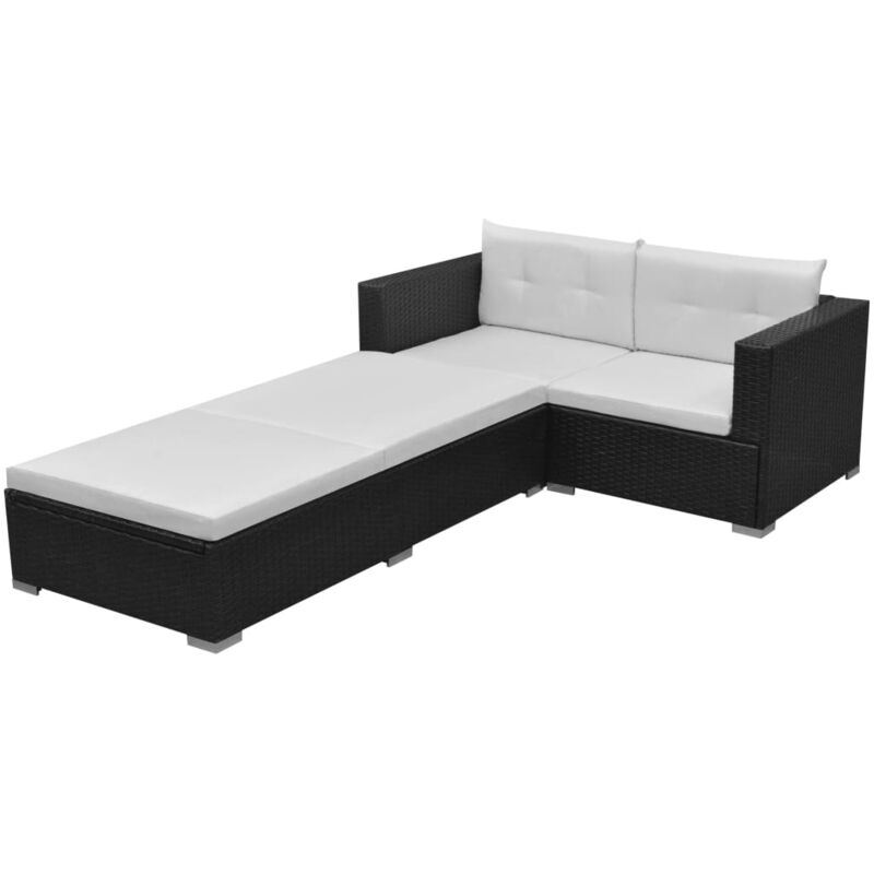 foto del prodotto vidaxl set divani da giardino 3 pz con cuscini in polyrattan nero 662738