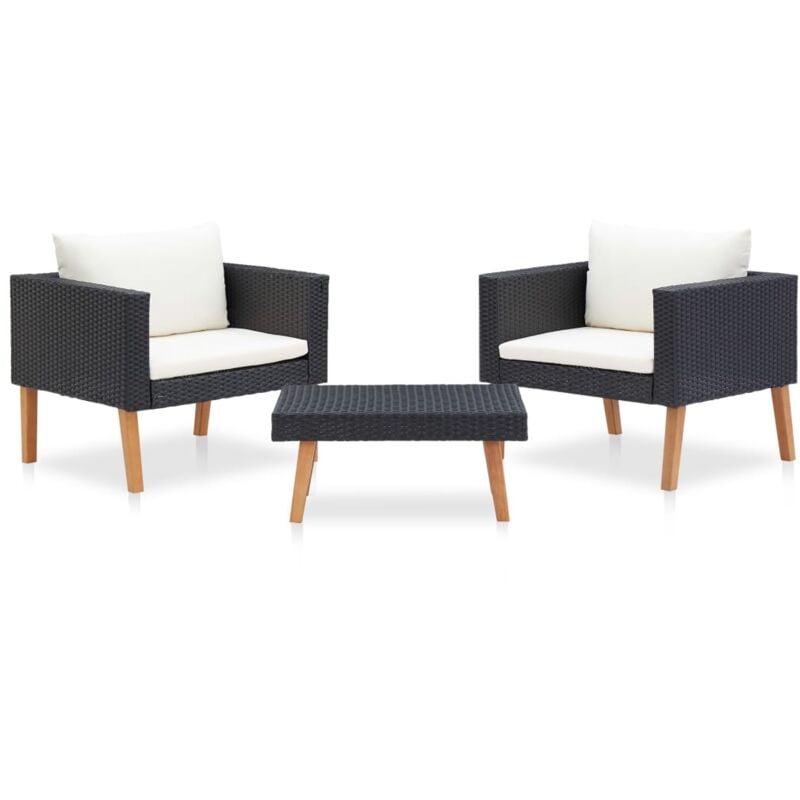 foto del prodotto vidaxl set divani da giardino 3 pz con cuscini in polyrattan nero
