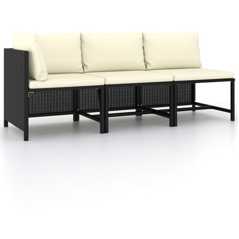 foto del prodotto vidaxl set divani da giardino 3 pz con cuscini in polyrattan nero