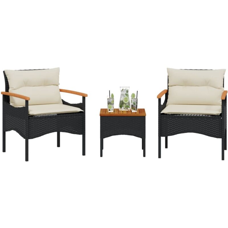 immagine 0 del prodotto vidaxl set divani da giardino 3 pz con cuscini in polyrattan nero