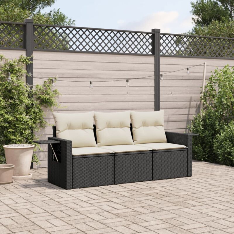foto del prodotto vidaxl set divani da giardino 3 pz con cuscini in polyrattan nero